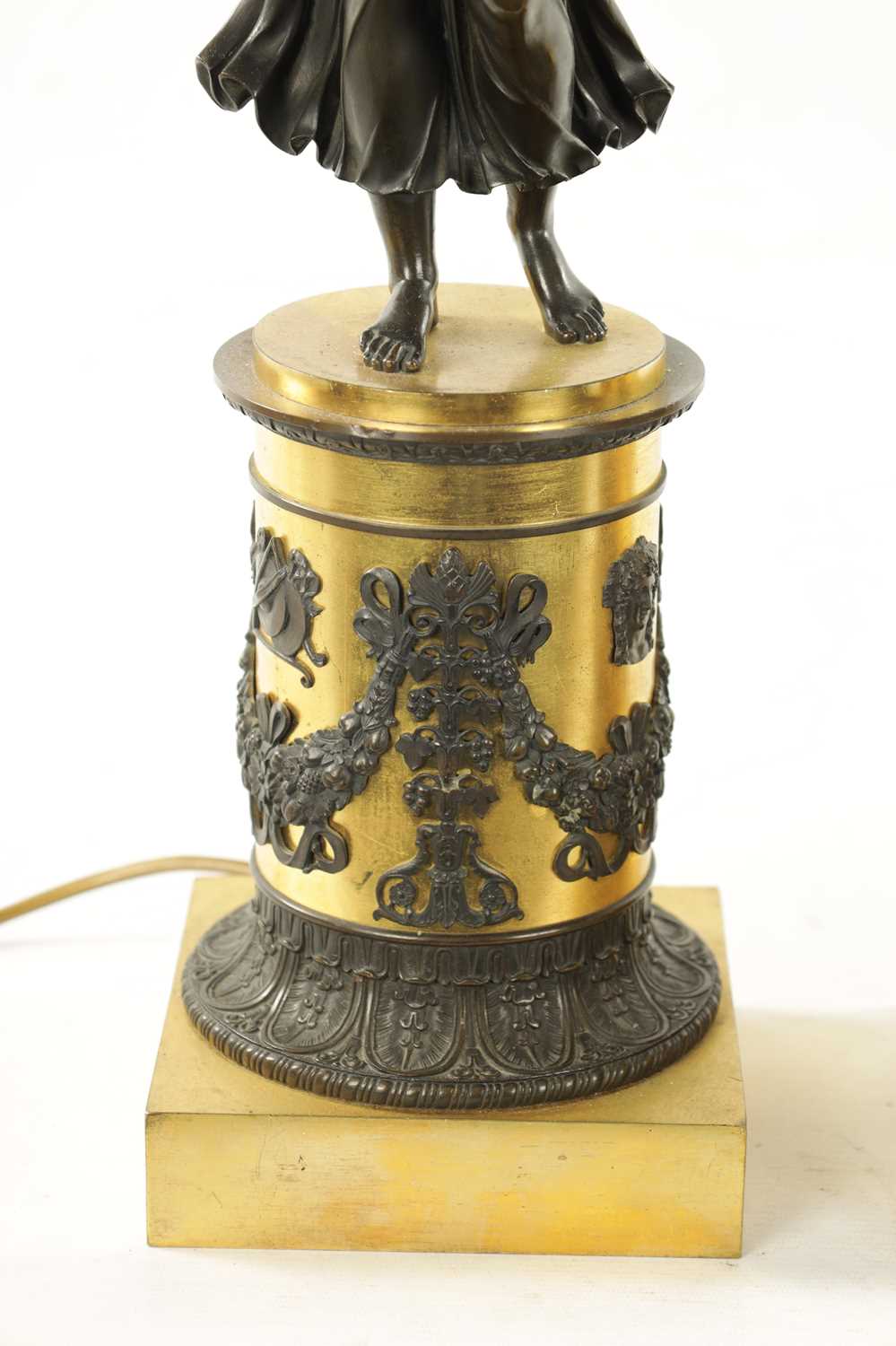 A PAIR OF REGENCY GILT AND BRONZE FIGURAL LAMP BASES - Image 4 of 6