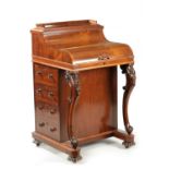 A VICTORIAN FIGURED ROSEWOOD POP-UP PIANO TOP DAVENPORT