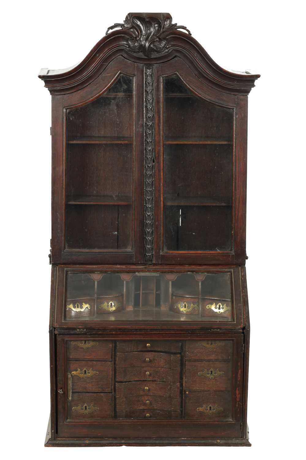 AN 18TH CENTURY APPRENTICE MINIATURE BUREAU BOOKCASE