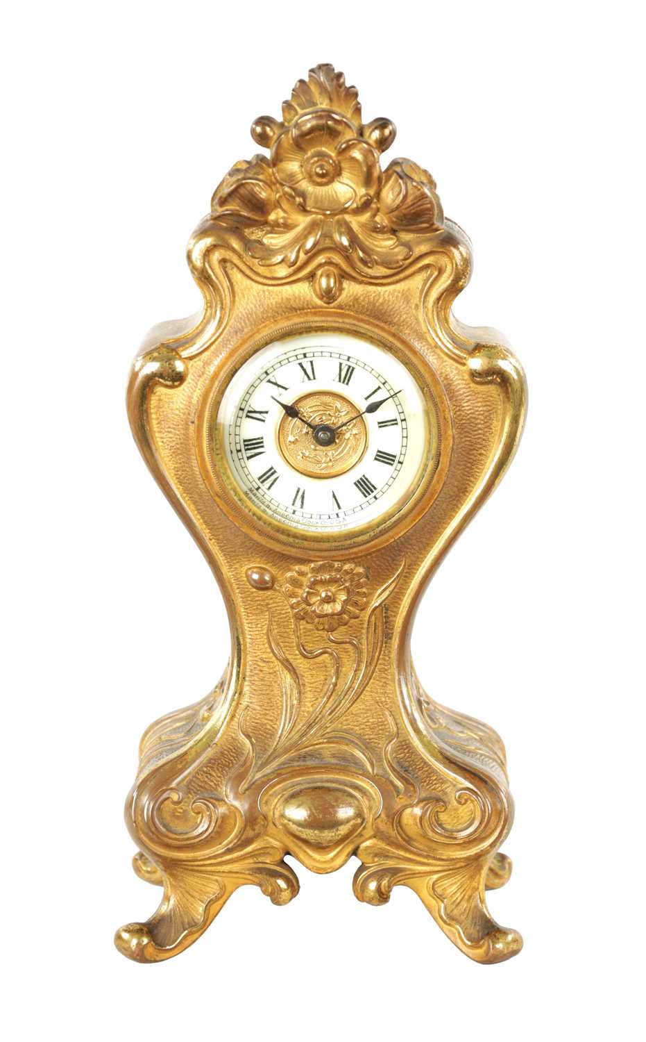 A GILT BRONZE ART NOUVEAU MANTEL CLOCK