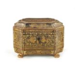 A GOOD 19TH CENTURY CHINESE EXPORT LACQUER WORK TEA CADDY