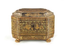 A GOOD 19TH CENTURY CHINESE EXPORT LACQUER WORK TEA CADDY