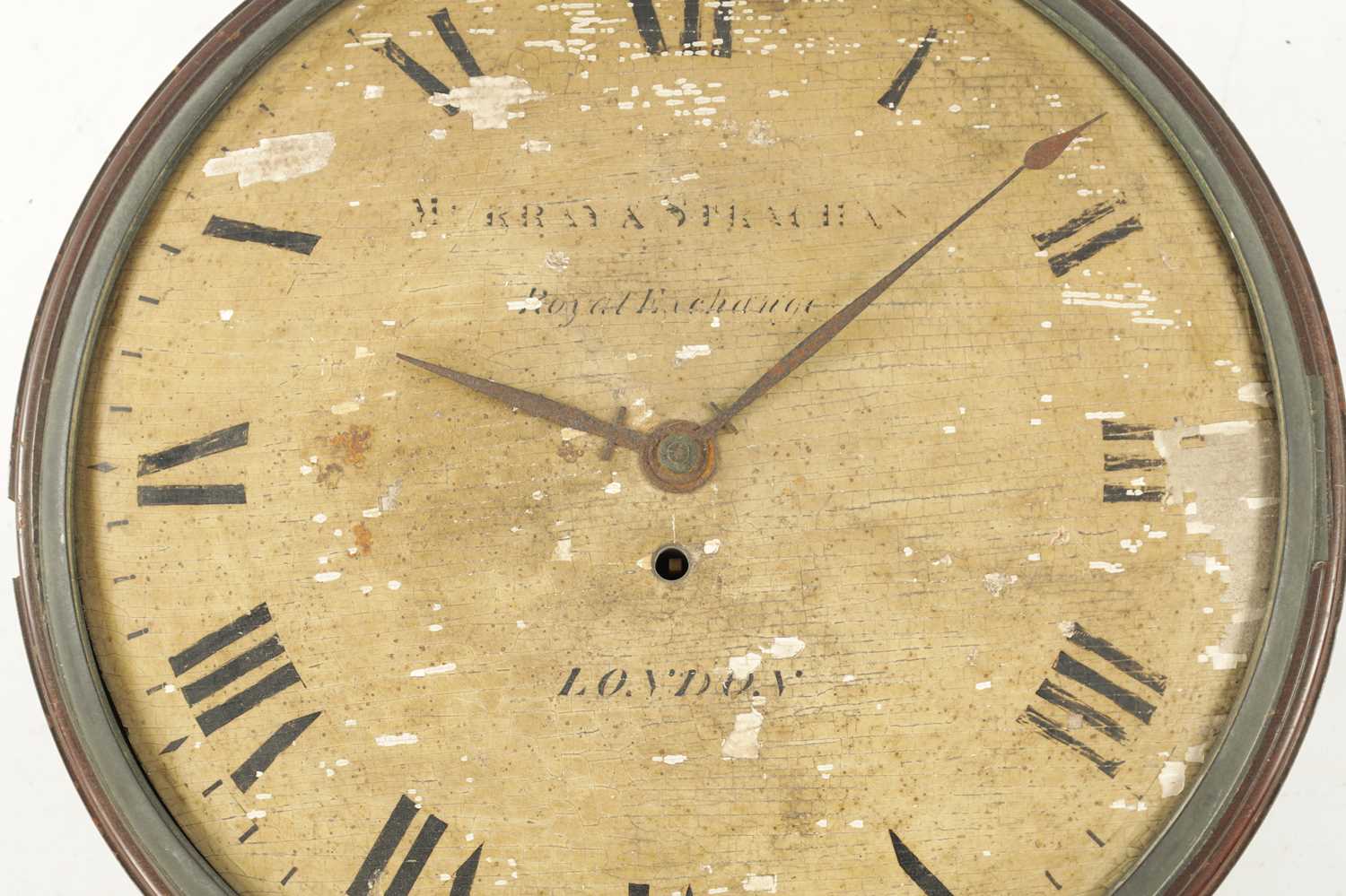 MURRAY & STRACHAN, ROYAL EXCHANGE, LONDON. A REGENCY 12” CONVEX WOODEN DIAL MAHOGANY BRASS INLAID DR - Image 3 of 7