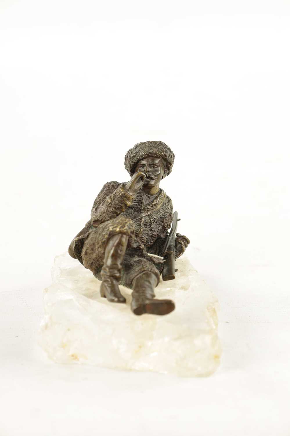 A LATE 19TH CENTURY RUSSIAN BRONZE SCULPTURE ON A ROCK CRYSTAL BASE - Image 4 of 6