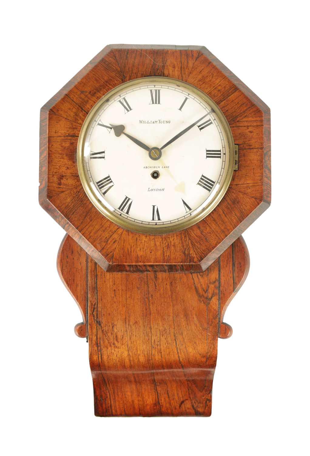 WILLIAM YOUNG, ABCHURCH LANE, LONDON. A RARE 19TH CENTURY 6” CONVEX ROSEWOOD DROP DIAL WALL CLOCK