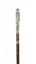 A LATE 19TH CENTURY CHINESE SILVER WALKING STICK