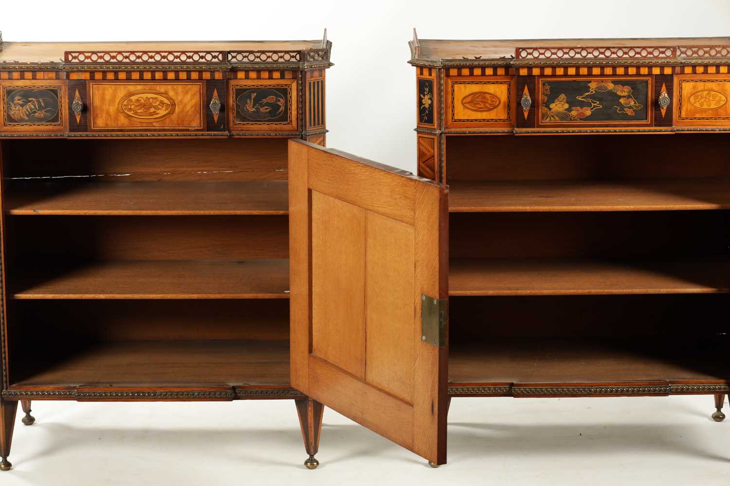 A FINE PAIR OF 18TH CENTURY CONTINENTAL SATINWOOD AND MAHOGANY LACQUERWORK AND INLAID SIDE CABINETS - Image 6 of 15