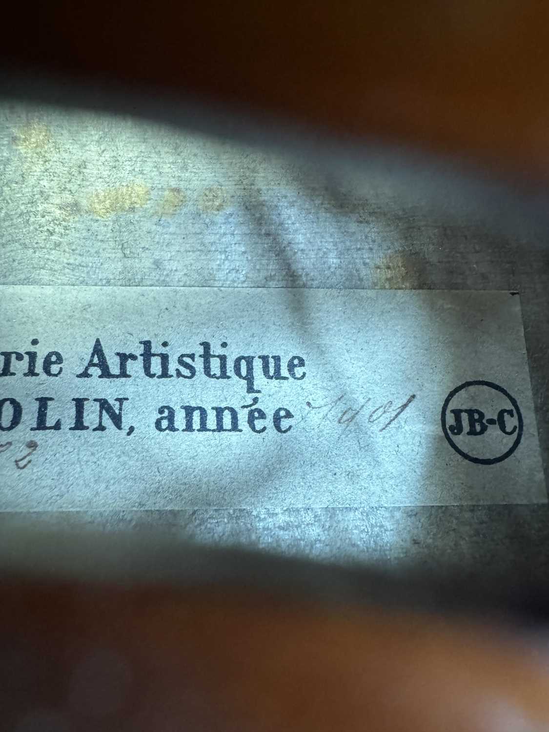 A CASED VIOLIN LABELLED JEAN BAPTISTE COLIN, ANNEE 1901 - Image 9 of 10