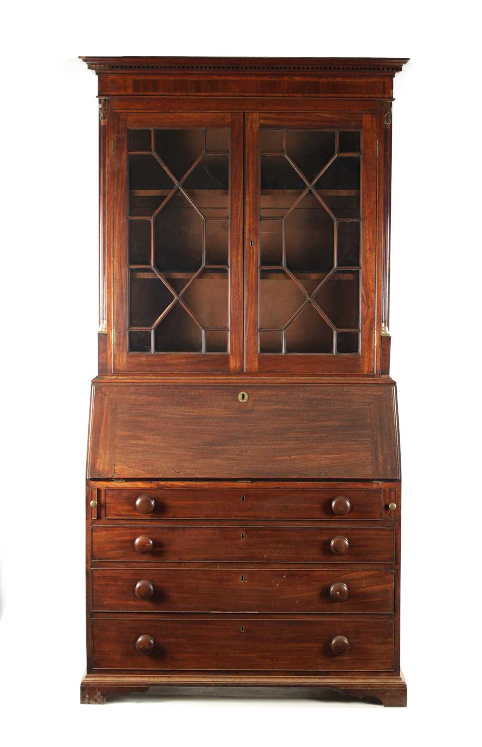 A GEORGE III MAHOGANY BUREAU BOOKCASE