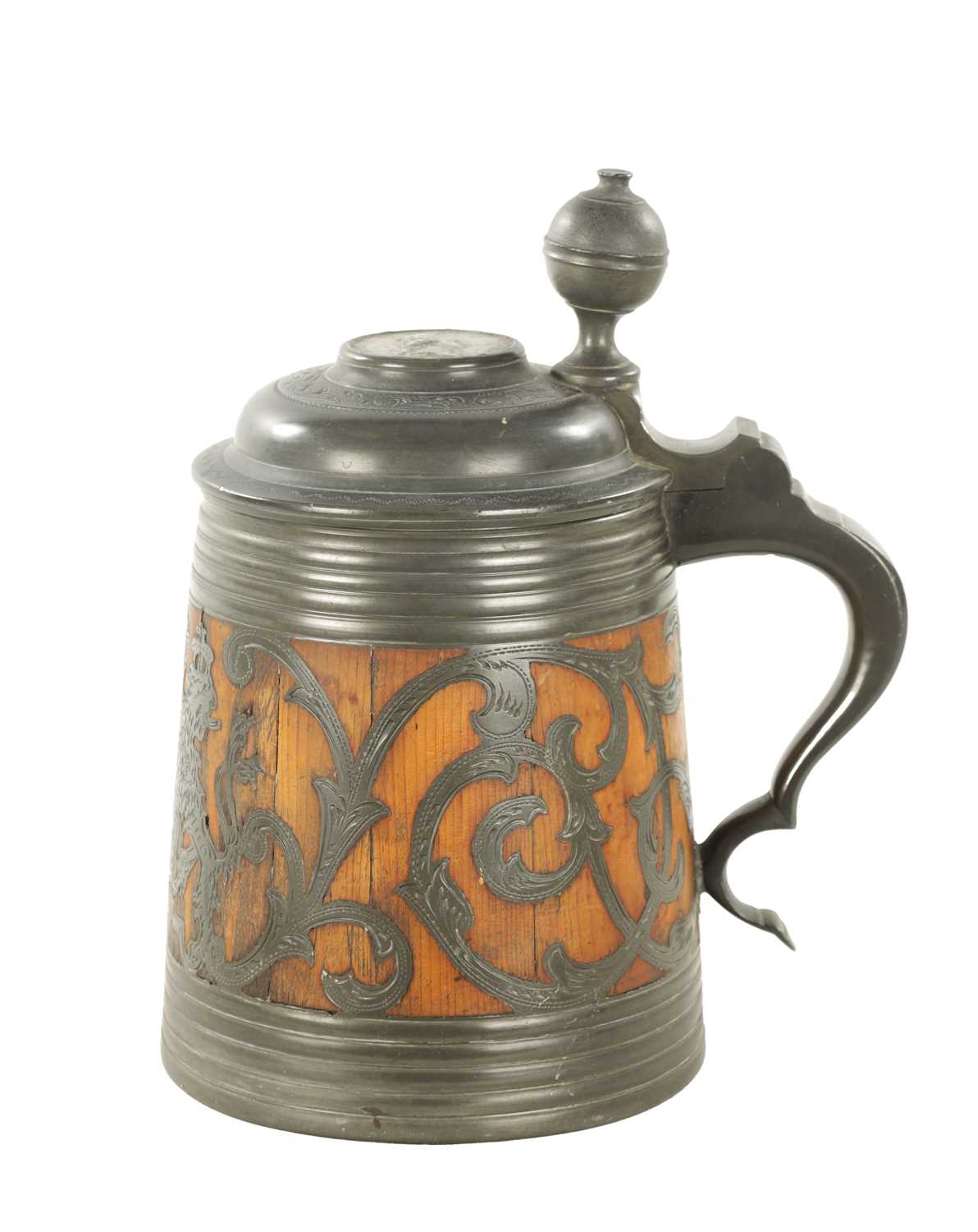 A 19TH CENTURY SWEDISH COMMEMORATIVE OAK AND PEWTER TANKARD