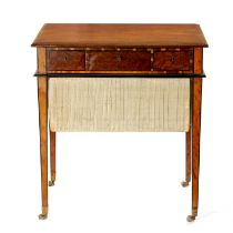 AN RARE REGENCY PADOUK, YEW-WOOD AND AMBOYNA WORK TABLE