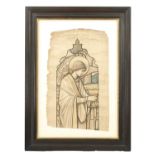 A LATE 19TH CENTURY PRE-RAPHAELITE ORIGINAL DRAWING FOR A STAINED GLASS WINDOW IN THE MANNER OF SIR