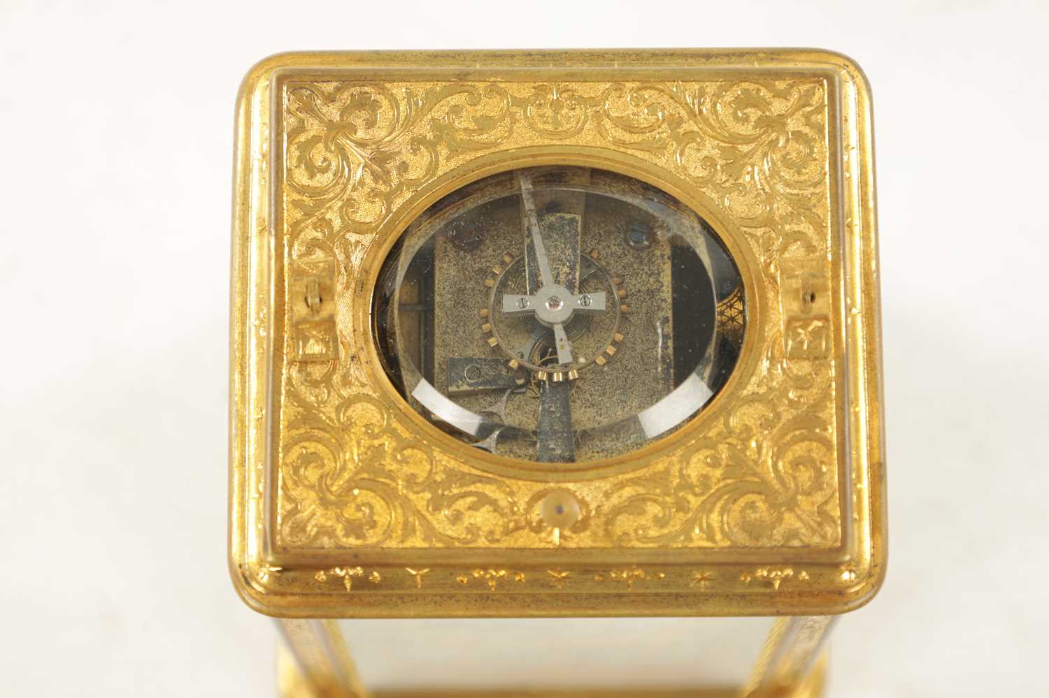 A LATE 19TH CENTURY FRENCH CHAMPLEVE ENAMEL AND GILT BRASS ENGRAVED REPEATING CARRIAGE CLOCK - Image 4 of 13