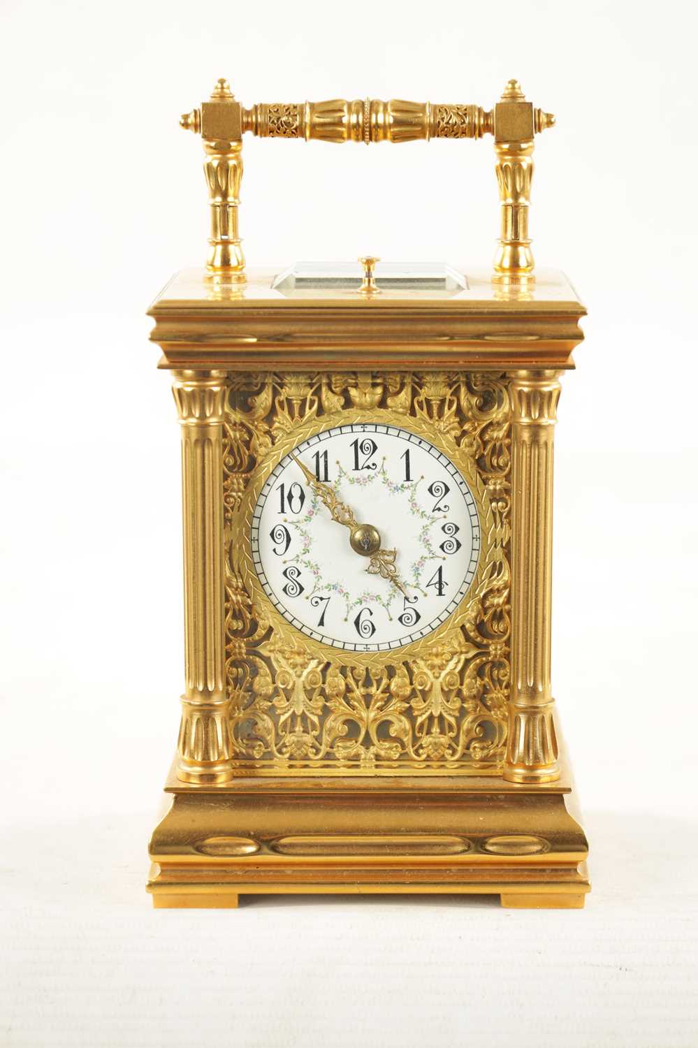 A LATE 19TH CENTURY FRENCH GILT CASED REPEATING CARRIAGE CLOCK - Image 4 of 12