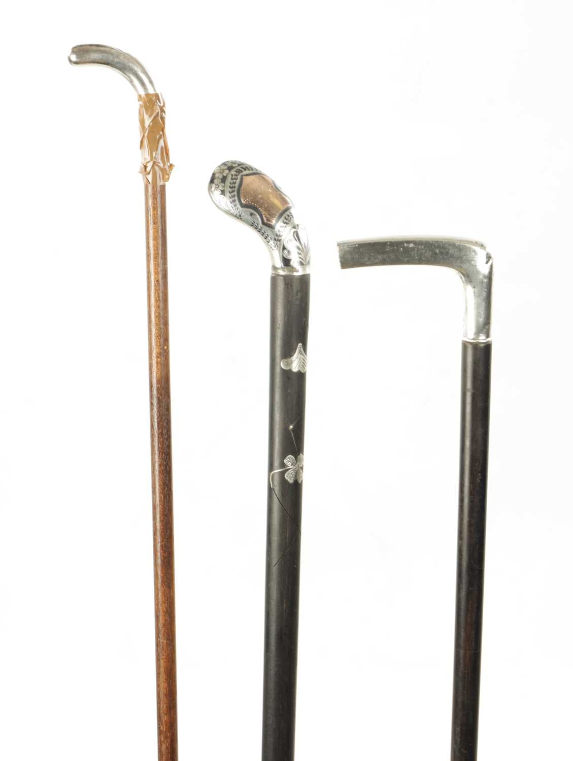 OF GOLFING INTEREST, A COLLECTION OF THREE 19TH CENTURY SILVER TOPPED WALKING STICKS