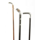 OF GOLFING INTEREST, A COLLECTION OF THREE 19TH CENTURY SILVER TOPPED WALKING STICKS