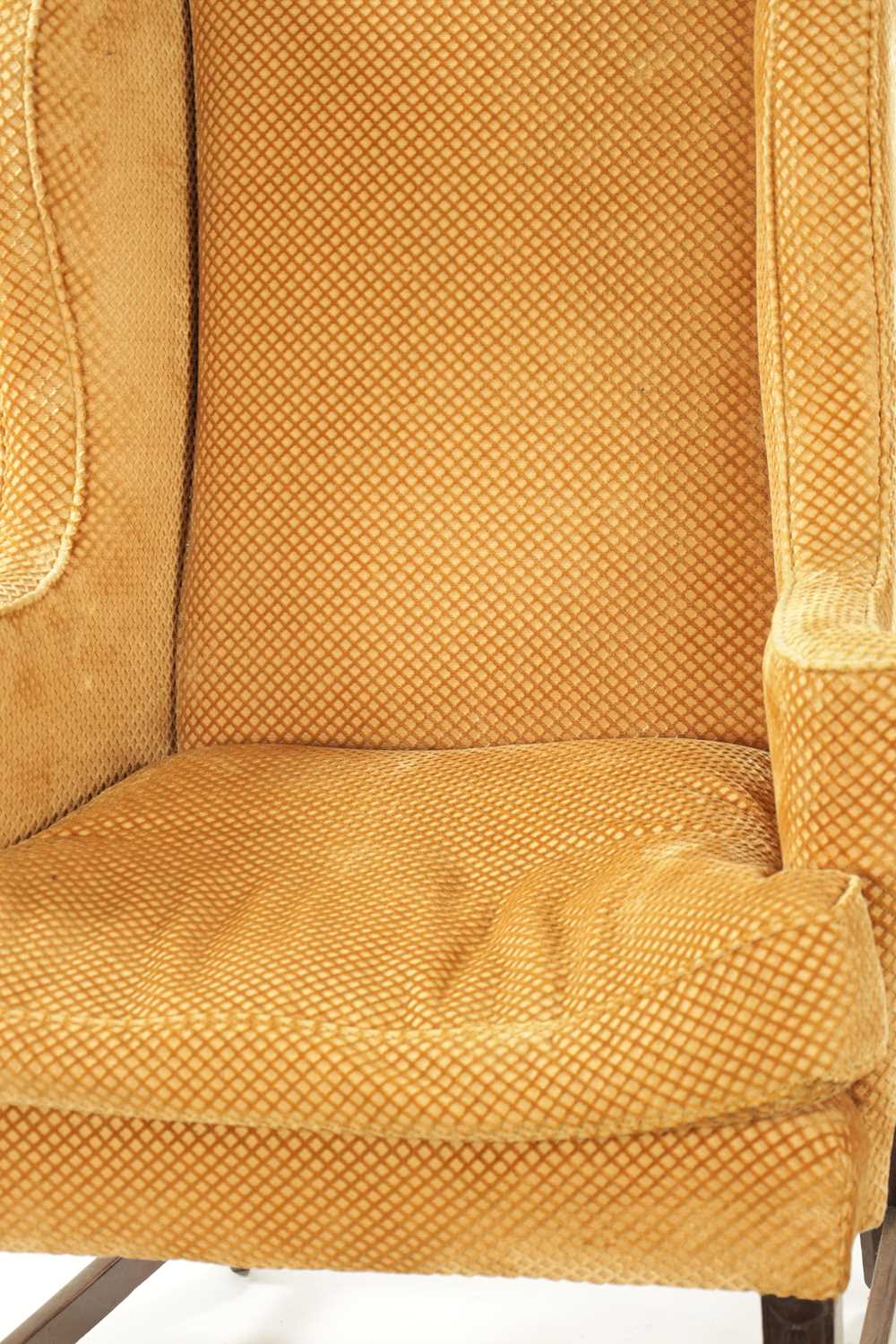 A GEORGE III STYLE MAHOGANY WING BACK UPHOLSTERED ARMCHAIR - Image 2 of 17