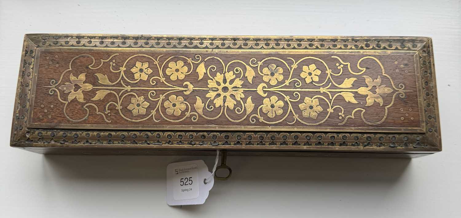 A 19TH CENTURY ANGLO INDIAN BRASS INLAID HARDWOOD PEN AND INK BOX - Image 7 of 7