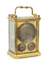 A MID 19TH CENTURY STRIKING CARRIAGE CLOCK WITH CALENDAR