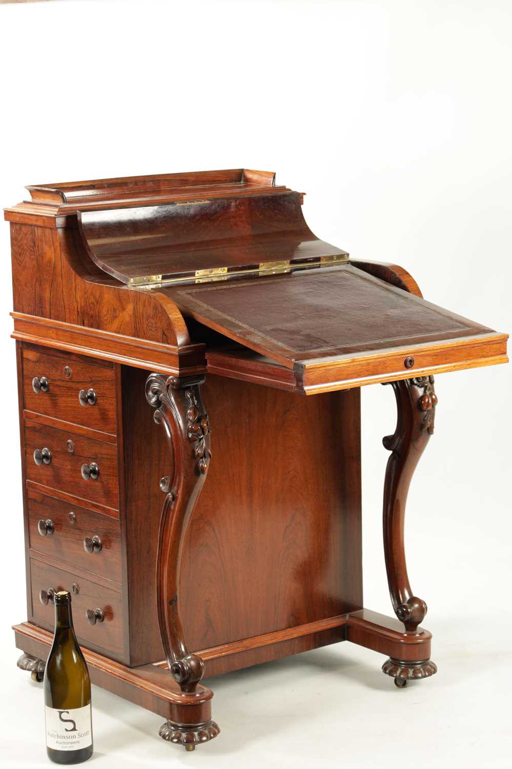 A VICTORIAN FIGURED ROSEWOOD POP-UP PIANO TOP DAVENPORT - Image 6 of 8