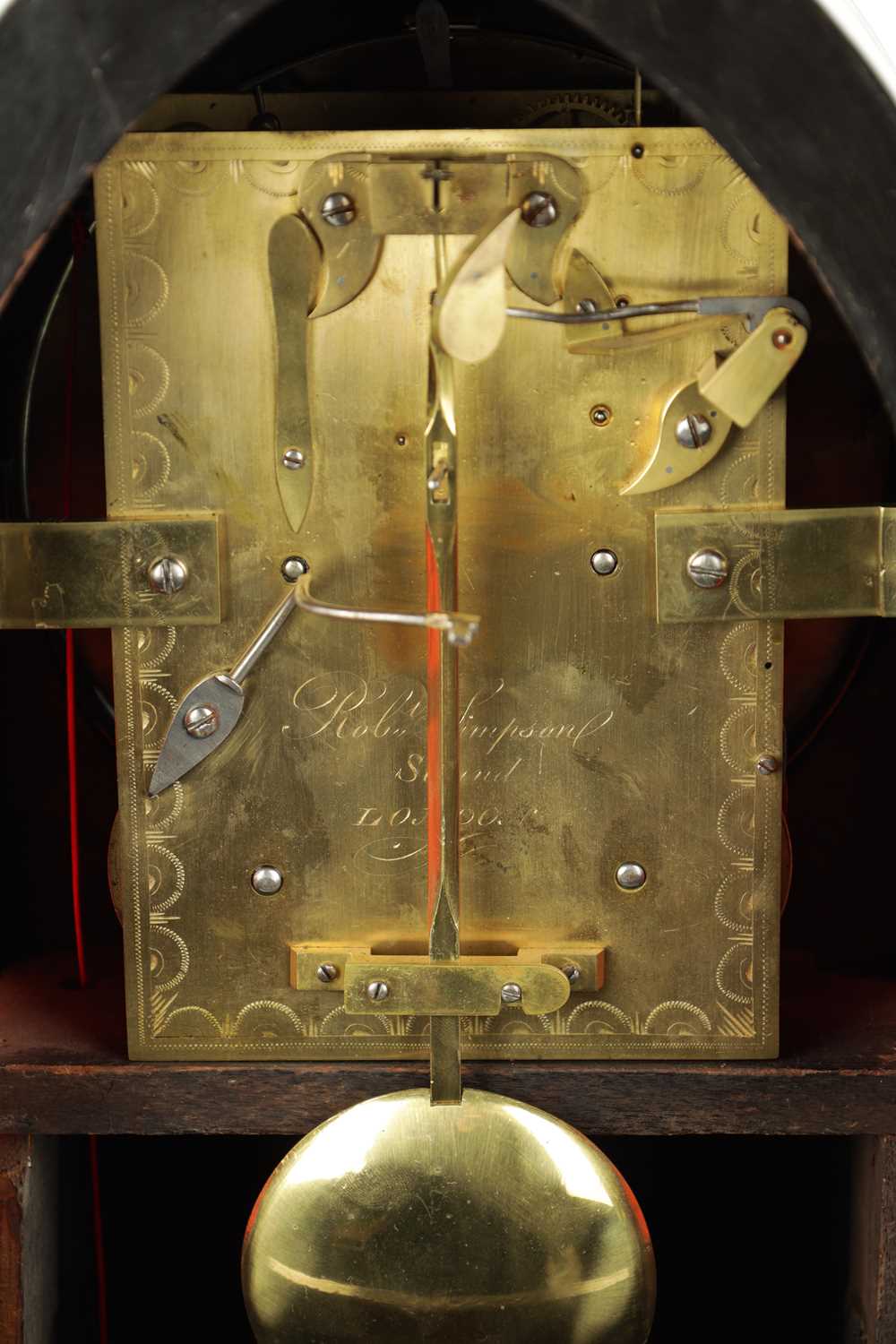 ROBERT SIMPSON, LONDON. A REGENCY EBONISED BRACKET CLOCK WITH BRACKET - Image 8 of 11