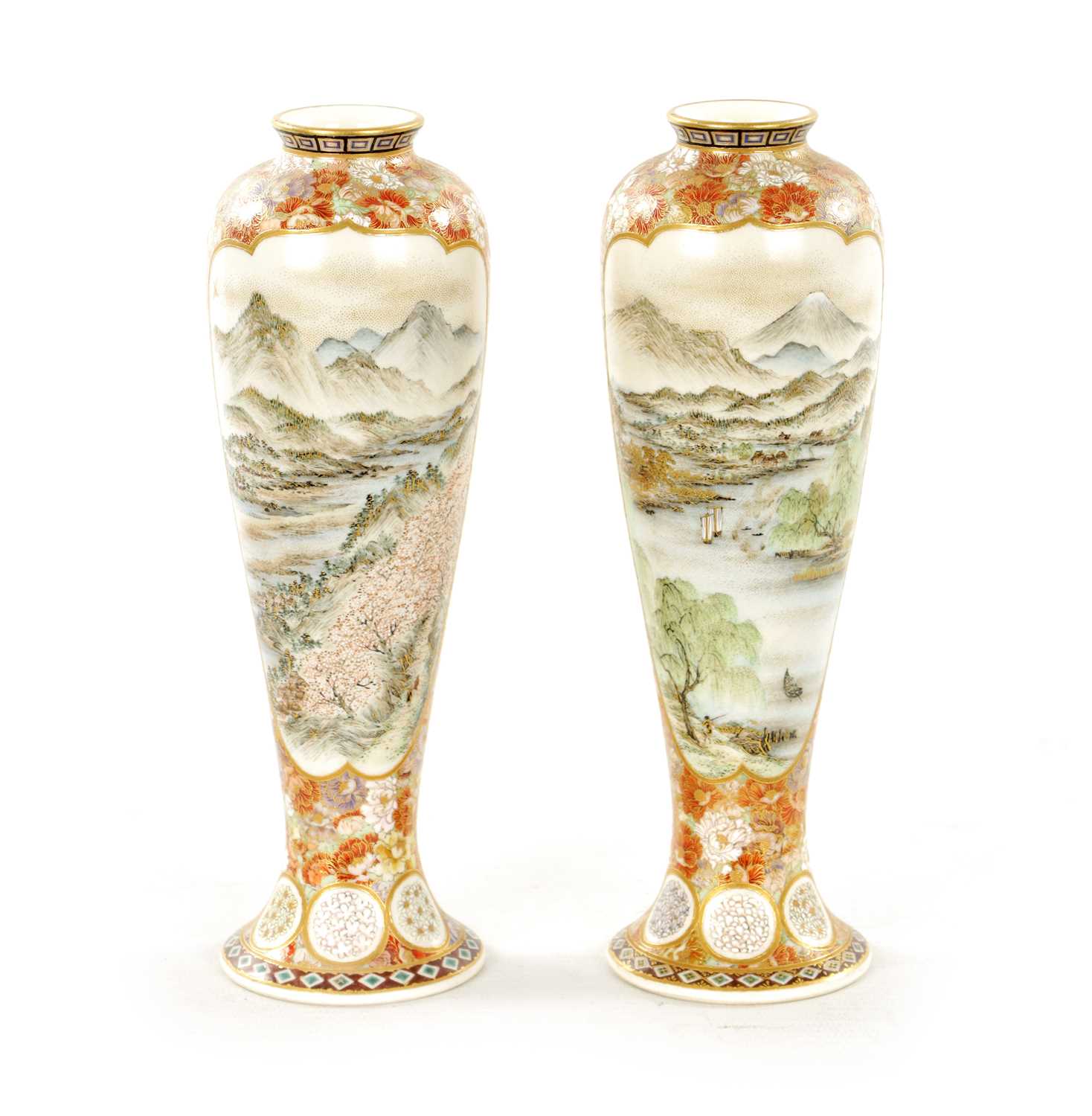 YABU MEIZAN (1853-1934) A FINE PAIR OF MEIJI PERIOD JAPANESE SATSUMA VASES