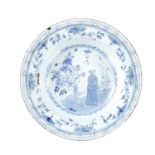 AN 18TH CENTURY TINWARE BLUE AND WHITE DELFT STYLE PLATE