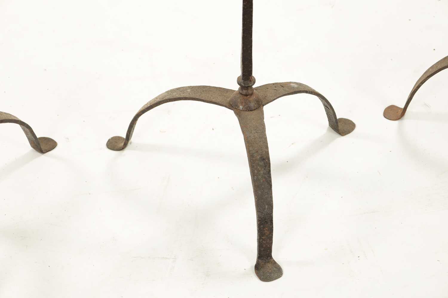 A SET OF FOUR IRONWORK CHURCH FLOOR STANDING CANDLESTICKS - Image 5 of 12