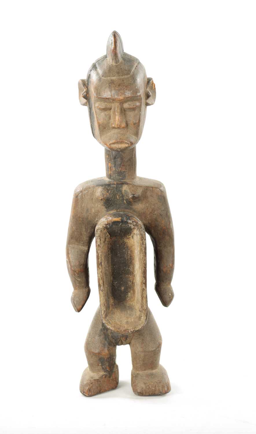 A CARVED AFRICAN KORO FEMALE LIBATION CUP / FIGURE