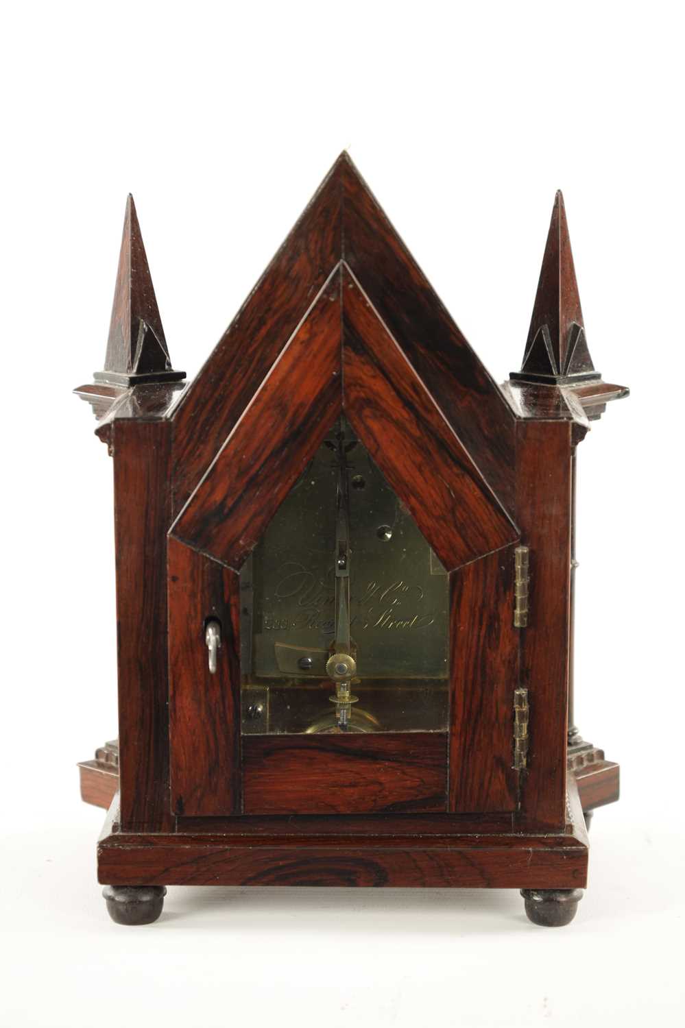 VINER, LONDON. A SMALL LATE REGENCY ENGLISH ROSEWOOD FUSEE MANTEL CLOCK - Image 6 of 11