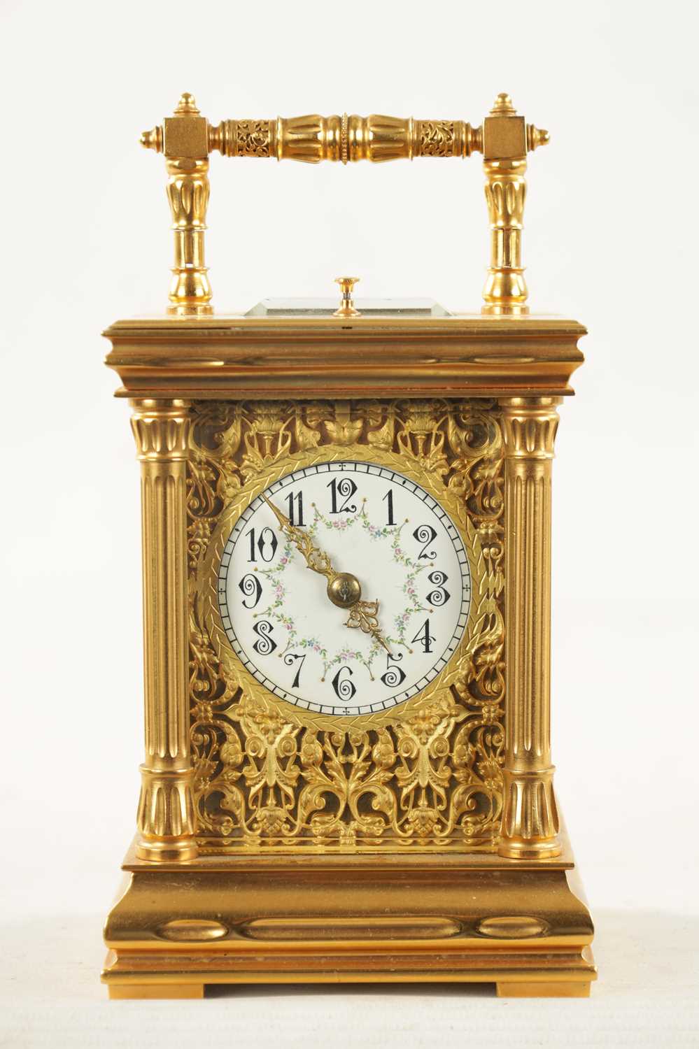 A LATE 19TH CENTURY FRENCH GILT CASED REPEATING CARRIAGE CLOCK - Image 3 of 12