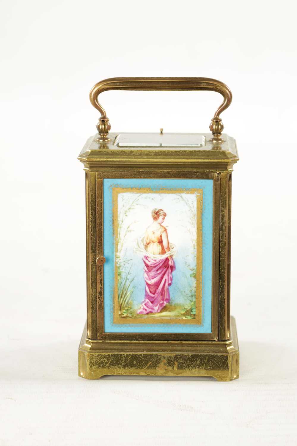 A LATE 19TH CENTURY FRENCH PORCELAIN PANELLED REPEATING CARRIAGE CLOCK - Image 6 of 10
