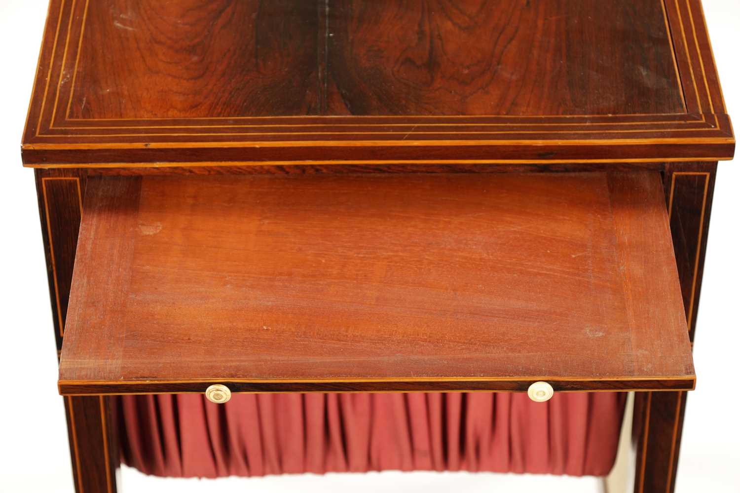 A FINE REGENCY BOXWOOD STRUNG FIGURED ROSEWOOD WORK TABLE - Image 3 of 7