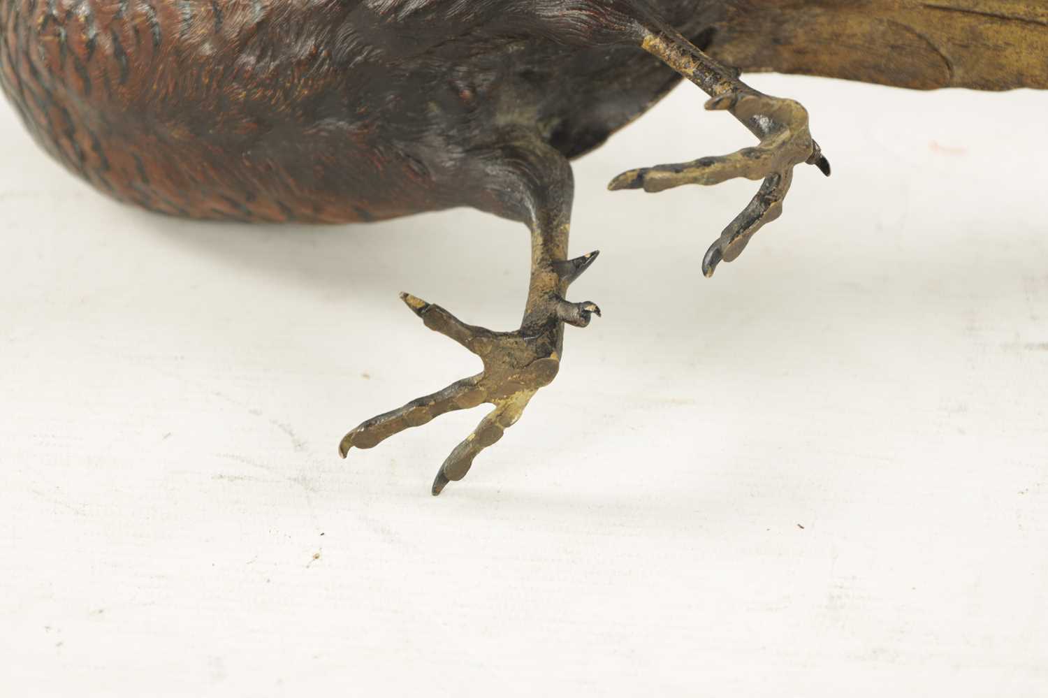 FRANZ BERGMAN. A LATE 19TH CENTURY COLD PAINTED BRONZE SCULPTURE OF A PHEASANT - Image 7 of 10