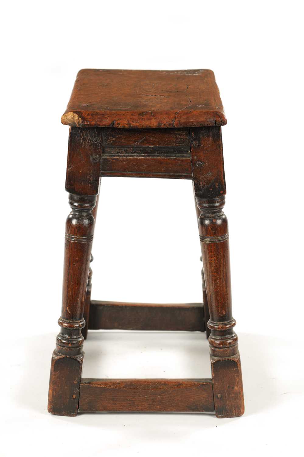 A 17TH CENTURY AND LATER OAK JOINT STOOL WITH POLLARD OAK BURR TOP - Image 7 of 9