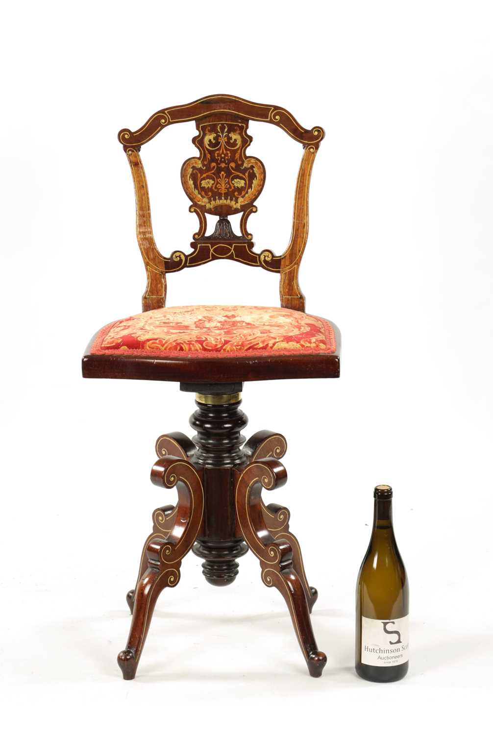 A 19TH CENTURY INLAID ROSEWOOD REVOLVING MUSIC CHAIR - Image 2 of 6