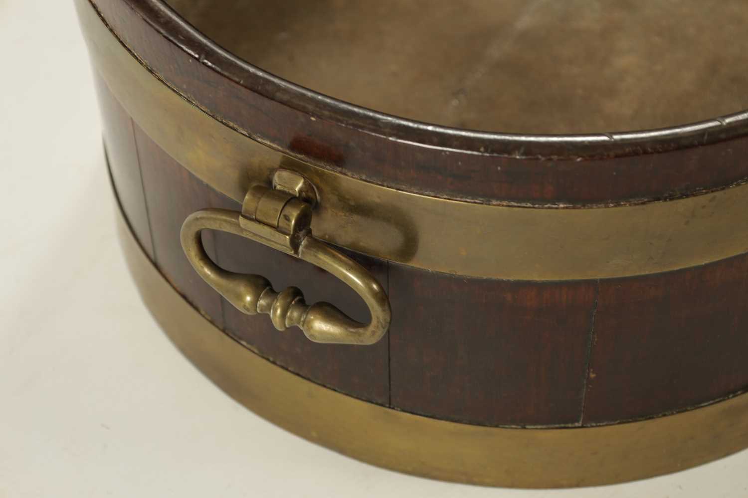 A GEORGE III OVAL BRASS BOUND MAHOGANY WINE COOLER - Image 2 of 3