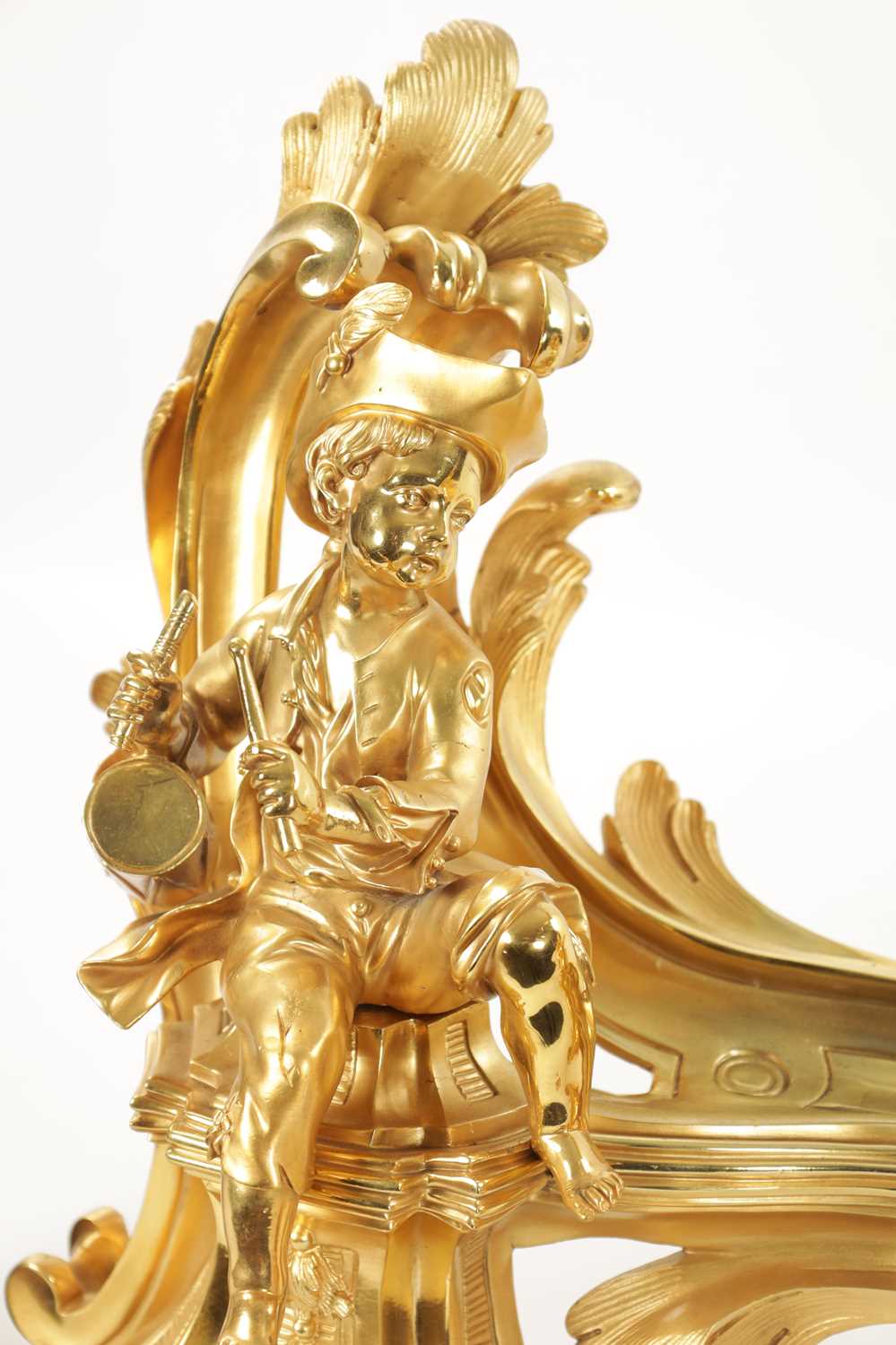 A PAIR OF 19TH CENTURY GILT ORMOLU CHENETS OF ROCOCO CHIPPENDALE DESIGN - Image 4 of 19