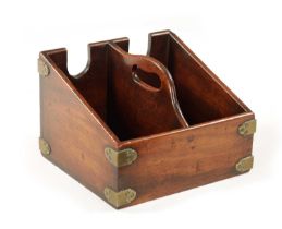 A GEORGE III BOUND MAHOGANY DOUBLE WINE BOTTLE CARRIER