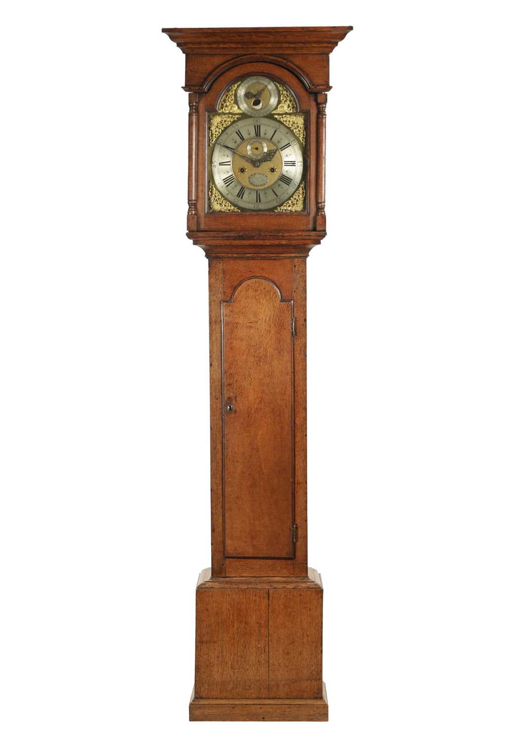 JAMES WOLLEY (WOOLLEY), CODNOR. AN EARLY 18TH CENTURY EIGHT DAY LONGCASE CLOCK WITH MOONPHASE