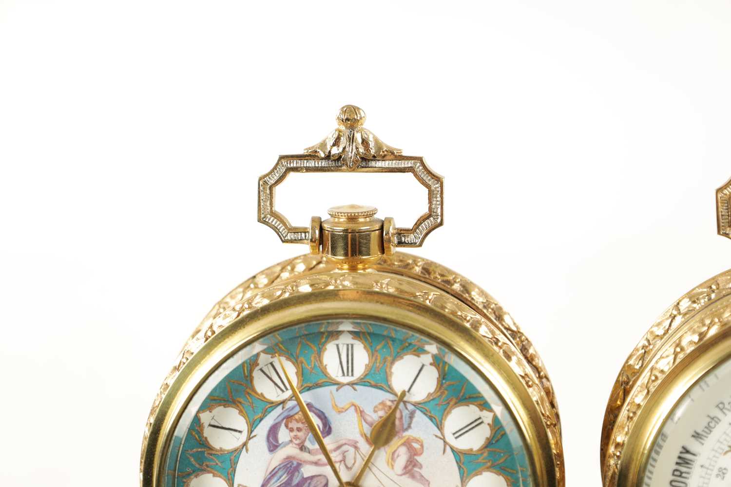 A LATE 19TH CENTURY DESK CLOCK AND BAROMETER SET - Image 4 of 9