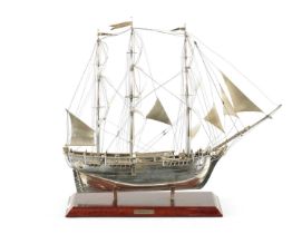 A 20TH CENTURY SILVER MODEL OF THE FAMOUS HMS BOUNTY SHIP