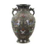 A CHINESE BRONZE AND CLOISONNE ENAMEL VASE