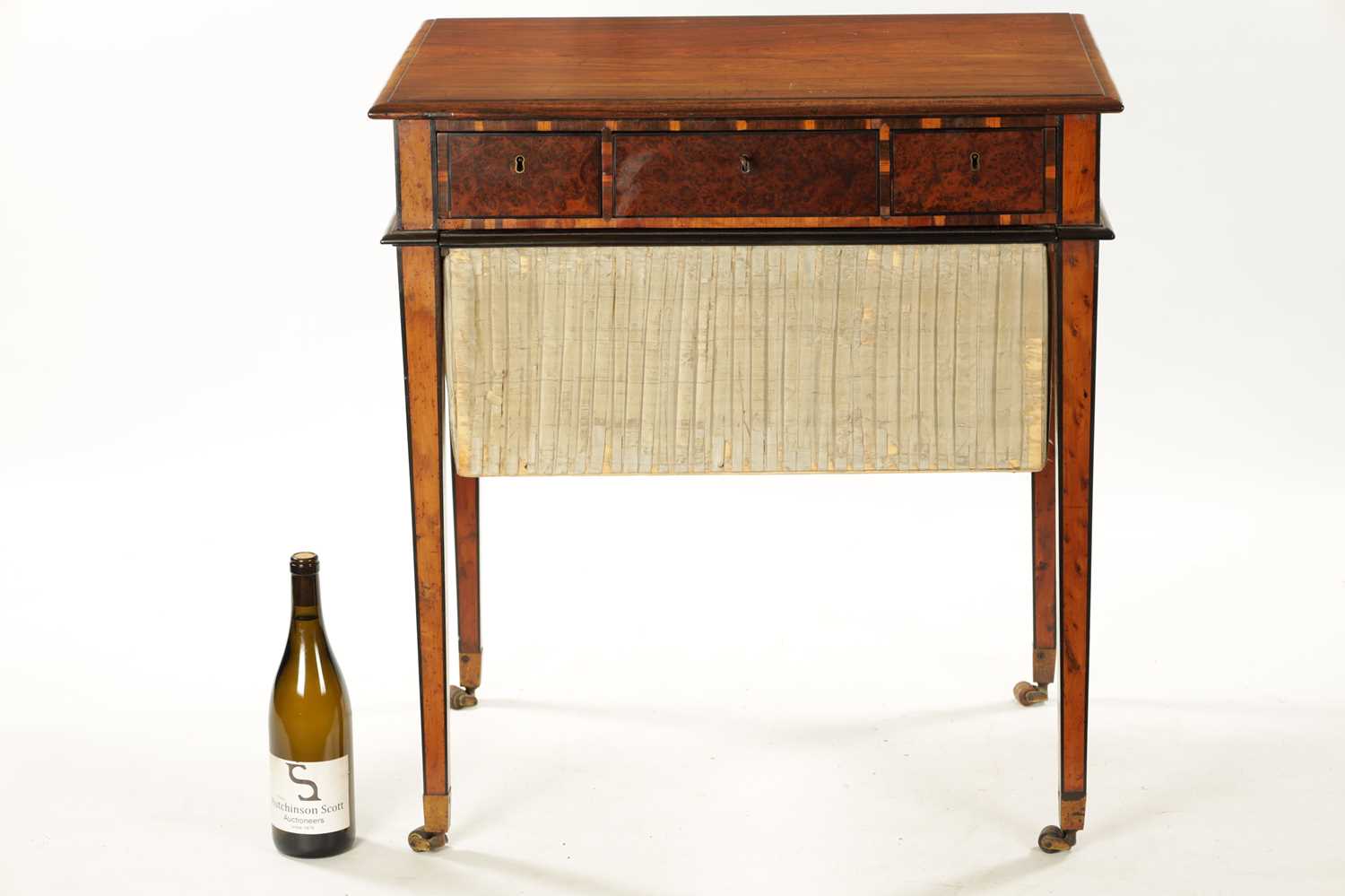 AN RARE REGENCY PADOUK, YEW-WOOD AND AMBOYNA WORK TABLE - Image 2 of 7