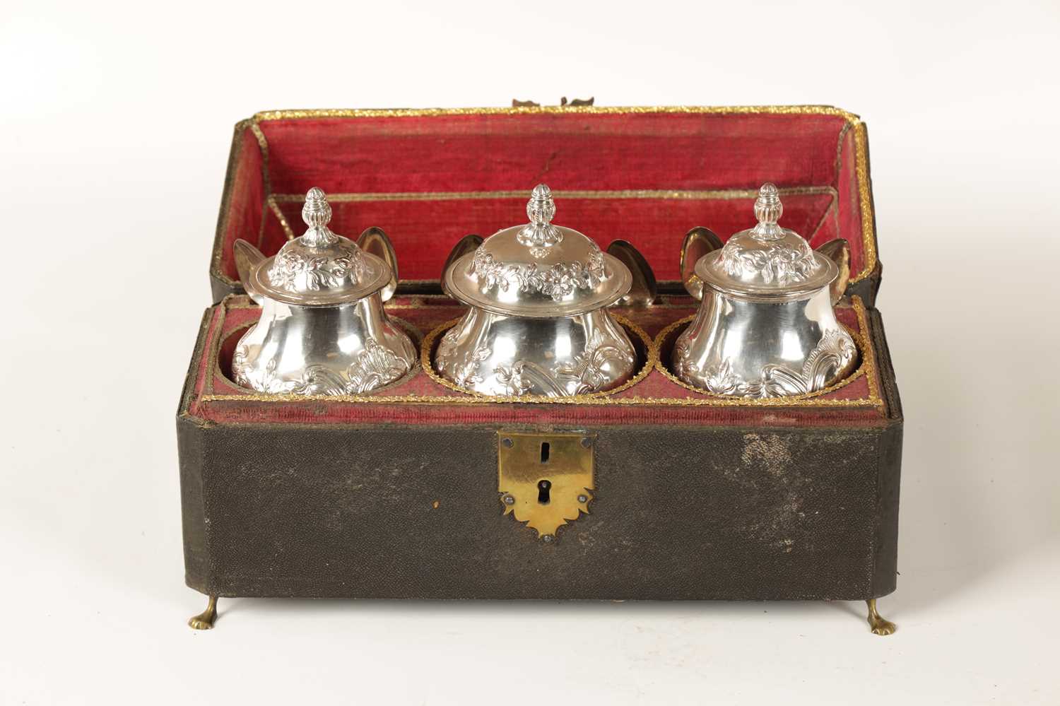 A GOOD GEORGE III SHAGREEN CASED SET OF THREE OLD SHEFFIELD TEA CADDIES - Image 6 of 22