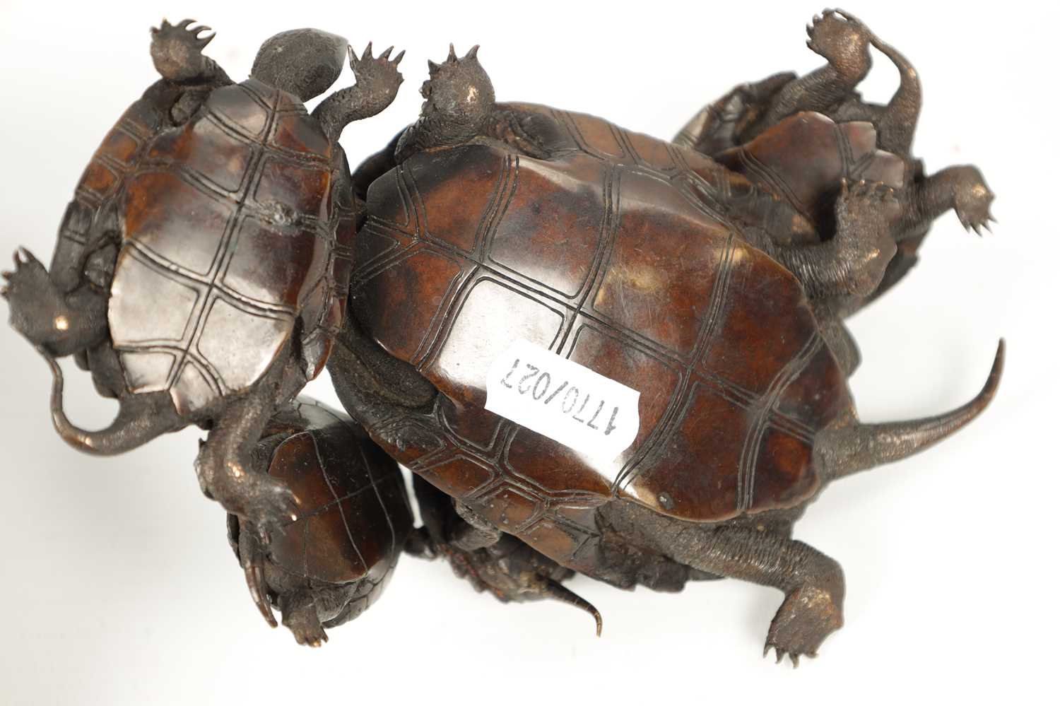 A FINE JAPANESE MEIJI PERIOD BRONZE SCULPTURE OF A GROUP OF TURTLES - Image 8 of 8