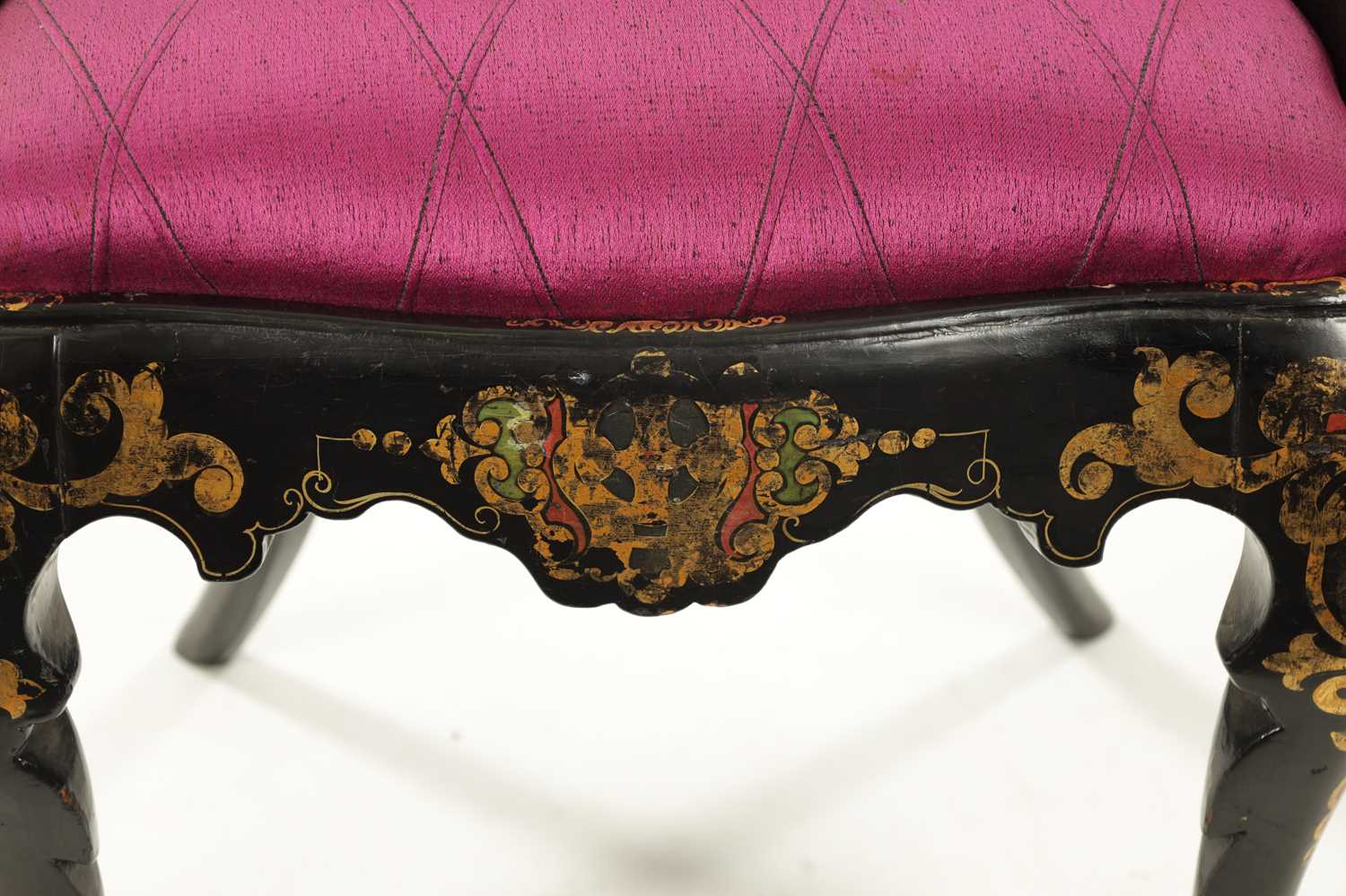 JENNENS & BETTRIDGE BIRMINGHAM / LONDON. A 19TH CENTURY PAPER MACHIER LACQUERWORK ARMCHAIR - Image 6 of 8