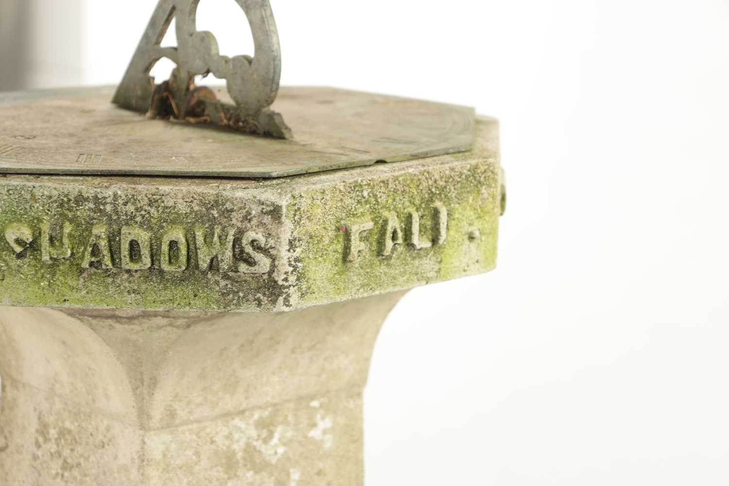 AN EARLY 18TH CENTURY BRONZE SUNDIAL DATED 1717 RAISED ON AN ARTS AND CRAFTS COMPOSITE STONE BASE - Image 6 of 17