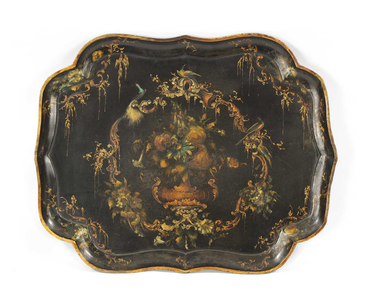 A 19TH CENTURY PAPIER MACHE LACQUERWORK TRAY