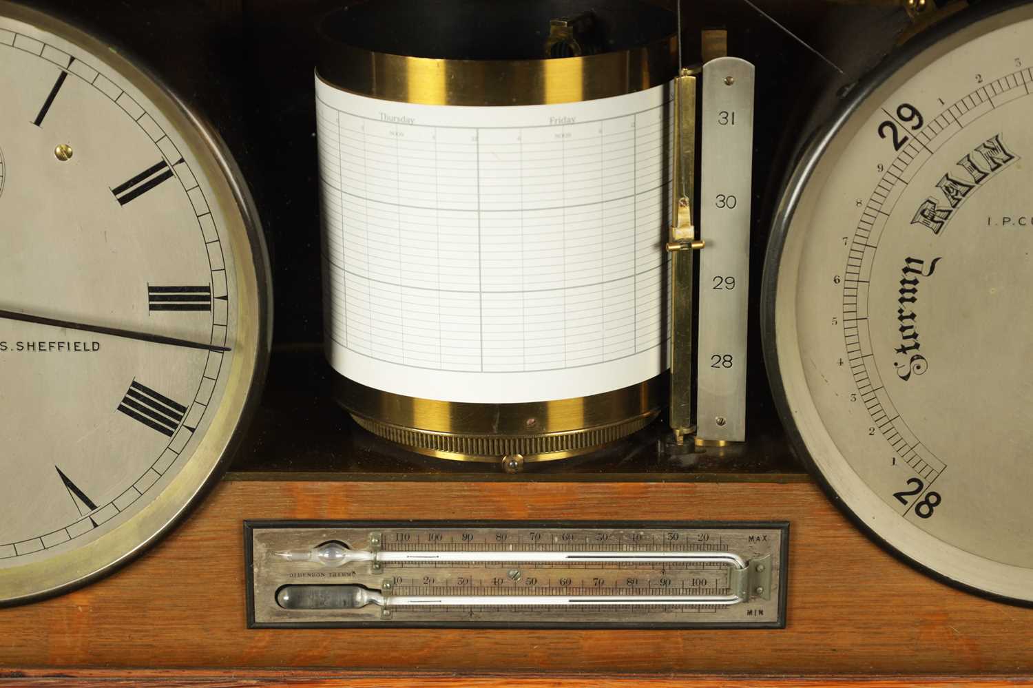 I.P. CUTTS SUTTON & SONS, SHEFFIELD. A LATE 19TH CENTURY OAK CASED WEATHER STATION BAROGRAPH - Bild 8 aus 14